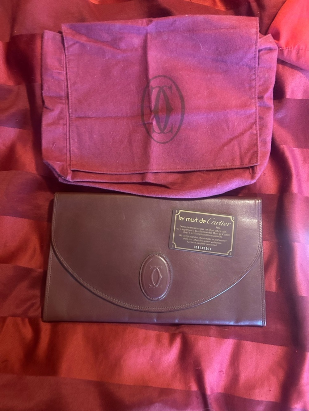 Cartier Burgundy Leather Envelope Clutch